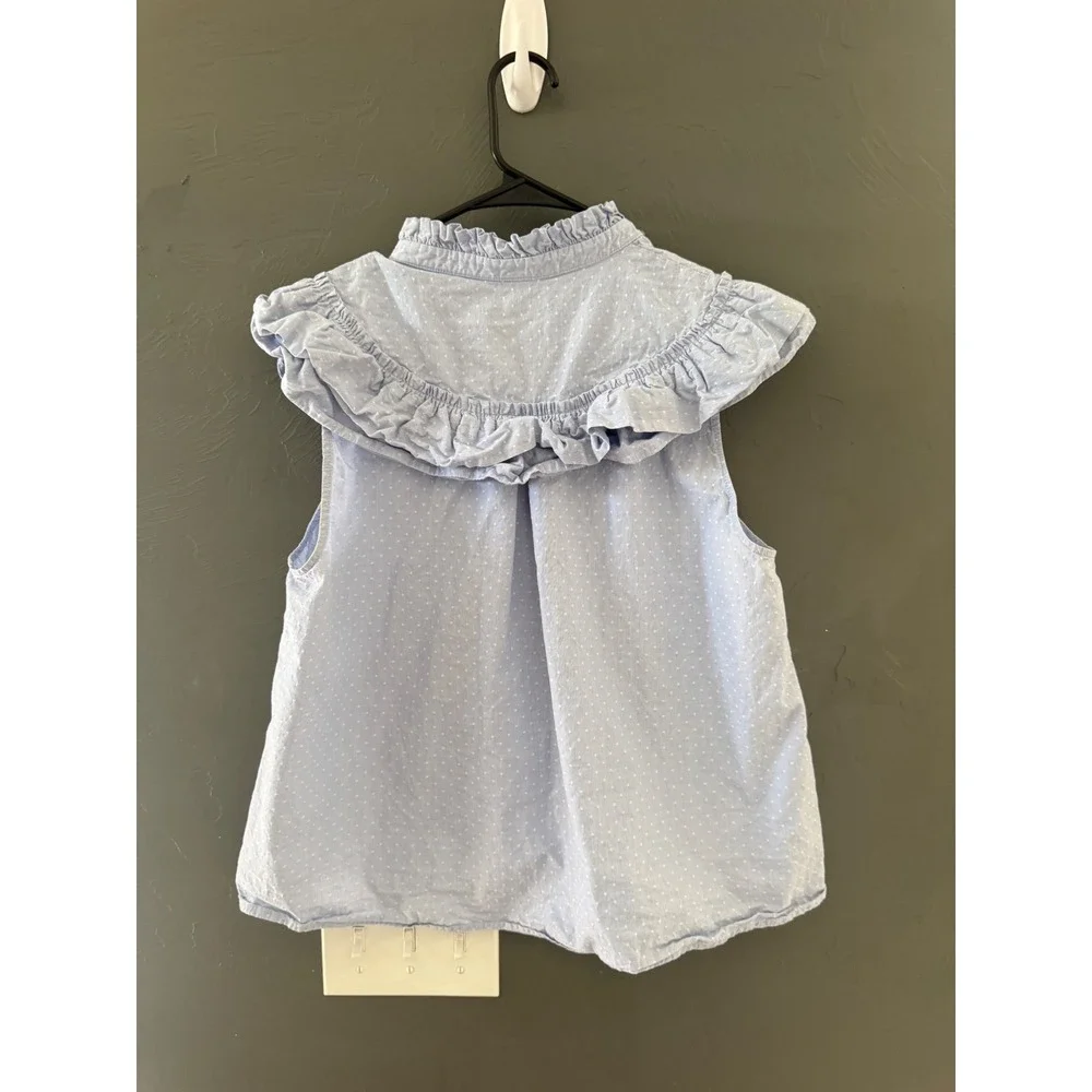 HM Womens‎ Blue Pinstripe Polka Dot Ruffle Sleeveless Blouse Top 10 Coquette